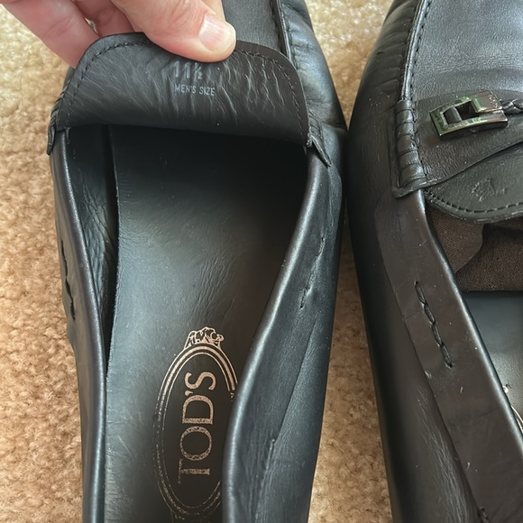 Tod\'s Black Leather Slip-On Loafers with Metal Buckle